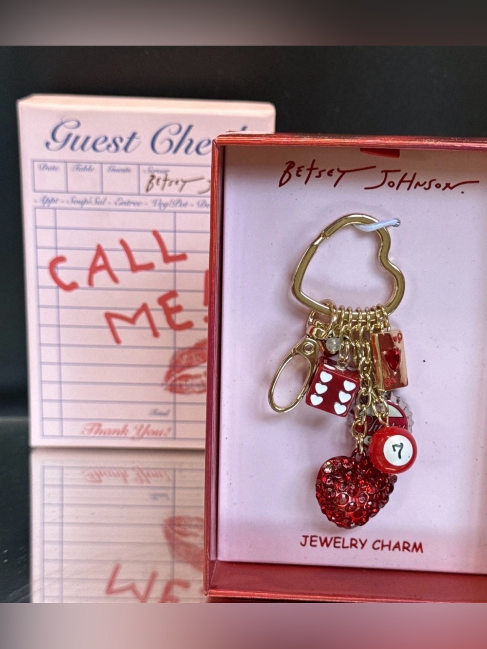 Betsey Johnson "Call Me" Bag Charm Keychain retro "Las Vegas meets Soda Shop"NWT